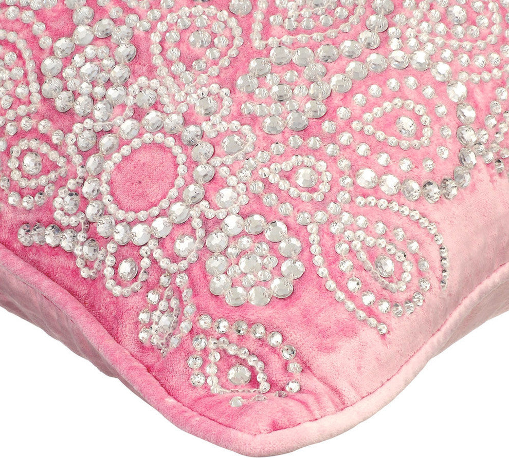 Pink Decorative Throw Pillow Covers 16"x16" Velvet Cushion Covers - Crystal Fun
