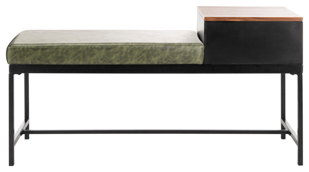 Safavieh Maruka Bench With Storage, Gray Wash/Dark Green
