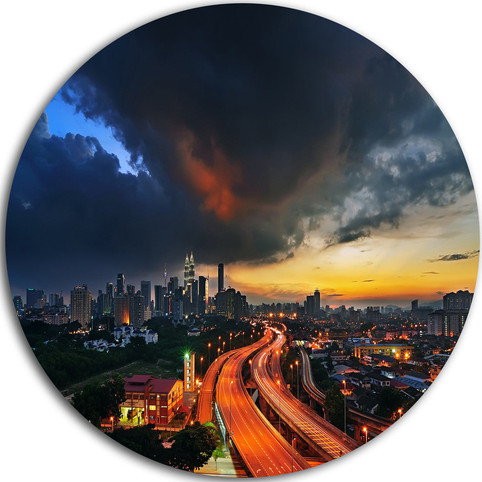 Busy Elevated Highway In Kula Lumpur, Cityscape Disc Metal Artwork, 11"