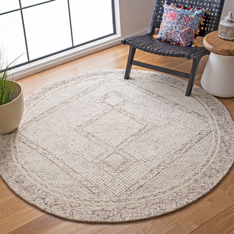 Safavieh Couture Abstract Collection, ABT345 Rug, Ivory/Grey, 8' Round