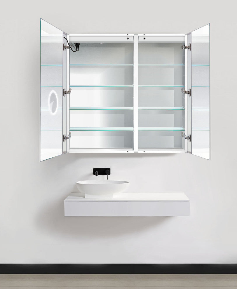 42x42 Recessed Or Surface Mount Medicine Cabinet 8 Shelves, LED, Right