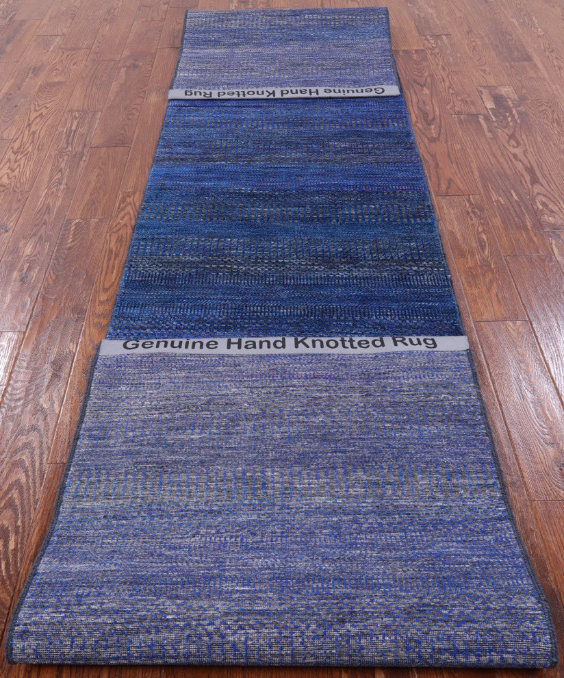 Super Savannah Gabbeh Hand Knotted Wool and Silk Runner Rug 2' 7" X 13' 5" Q6128