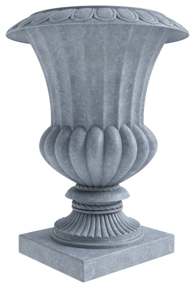 Lotus Urn Planter, Fiberglass and Clay With Drainage Holes, Aged Concrete