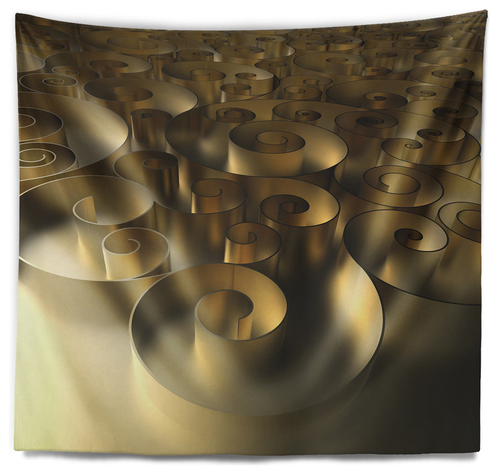 Golden Curly Abstract 3D Design Abstract Wall Tapestry, 60"x50"