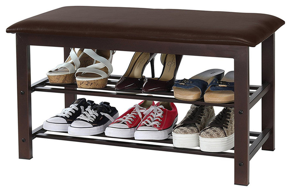 Shoe Storage Bench With Cushion, Bronze