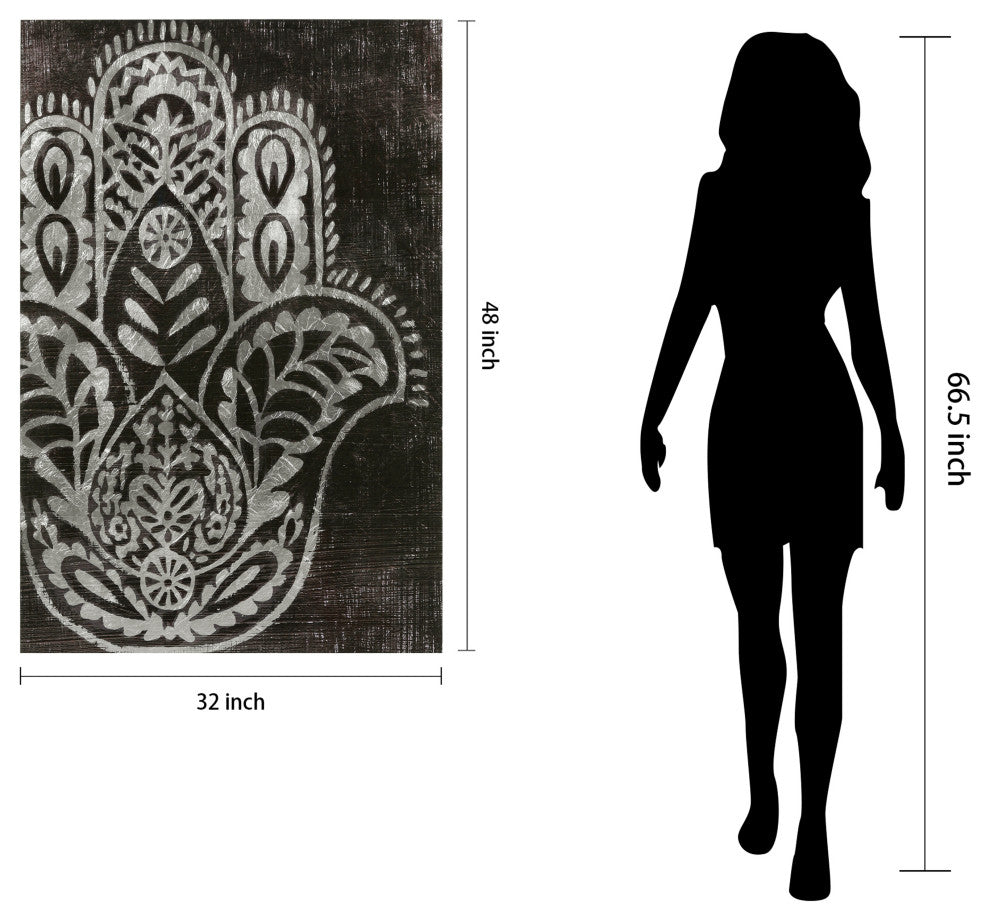 "Night Hamsa I" Wall Art Reverse Printed Tempered Glass With Silver Leaf