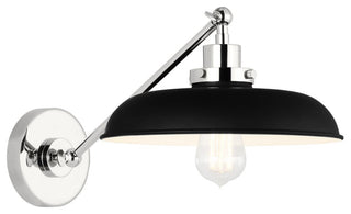Wellfleet Single Arm Wide Task Sconce, Midnight Black and Polished Nickel