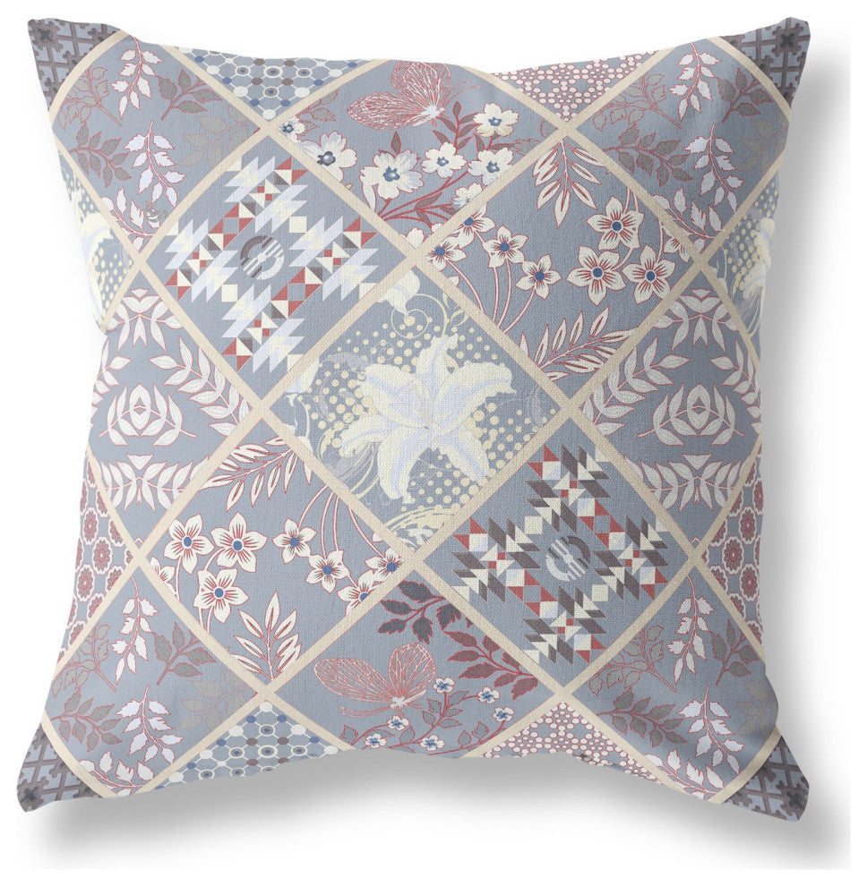 26 Gray Pink Patch Indoor Outdoor Throw Pillow