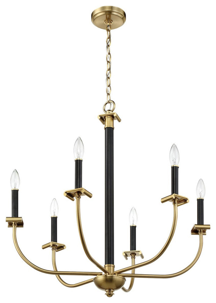 Craftmade Stanza 6 Light Chandelier 54826-FBSB, Flat Black/Satin Brass