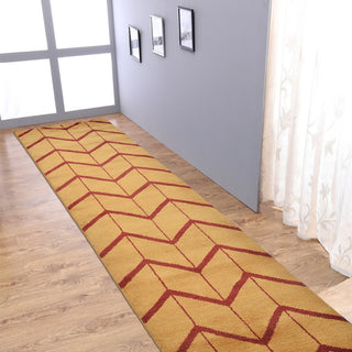 Hand Knotted Wool Area Rug Geometric Gold Red