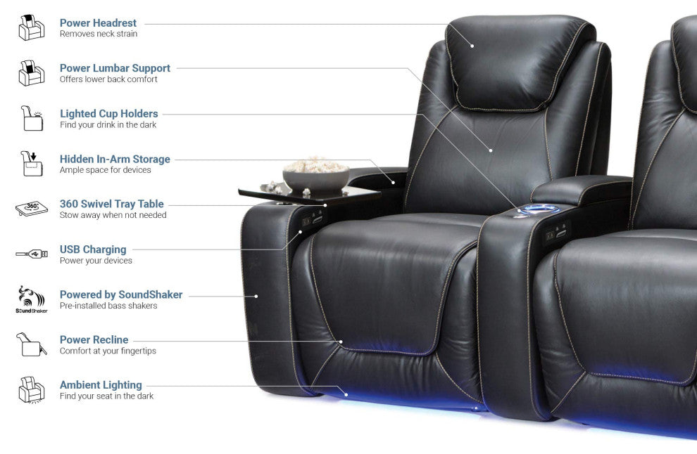 Seatcraft Equinox Home Theater Seating, Black, Row of 1