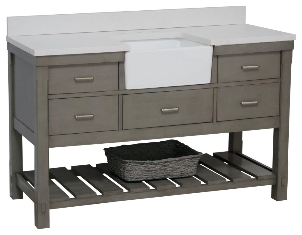 Charlotte 60" Bathroom Vanity, Weathered Gray, Quartz, Single