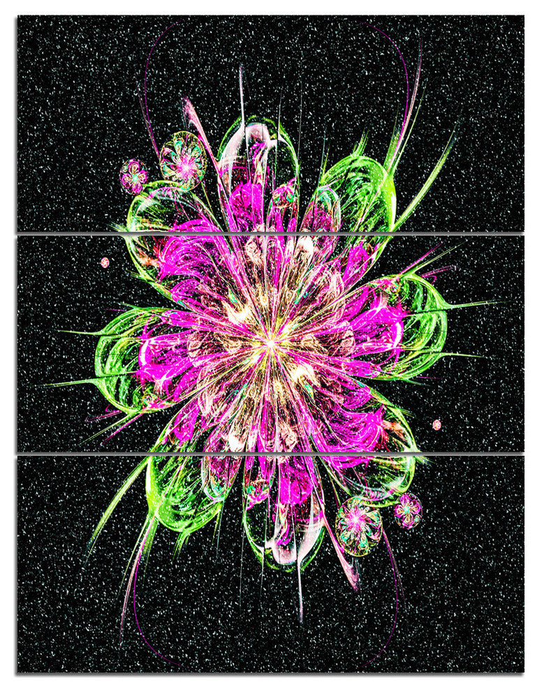 "Perfect Fractal Flower in Purple and Green" Metal Wall Art, 3 Panels, 28"x36"