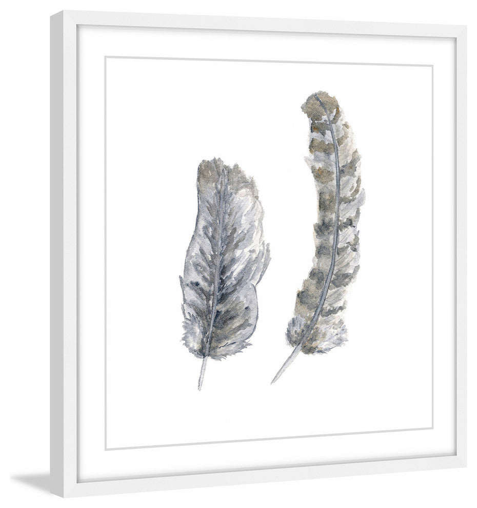 Marmont Hill, "Brown Grey Feathers" by Thimble Sparrow Framed Painting, 24x24