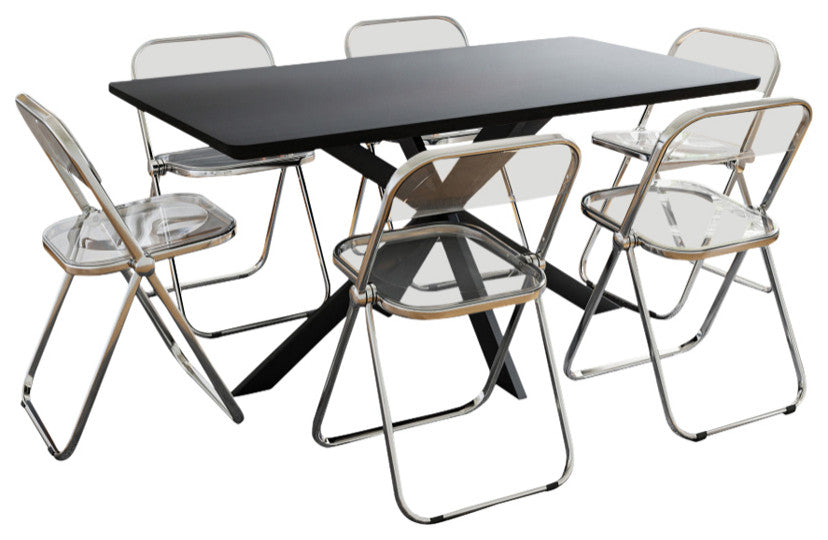 LeisureMod Lawrence 7-Piece Dining Set With Chairs and Dining Table, Clear