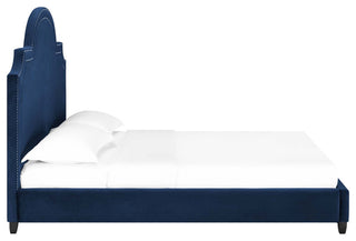 Navy Primrose Queen Performance Velvet Platform Bed