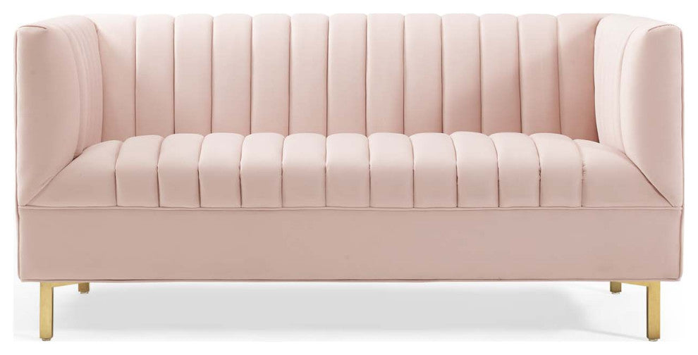 Tufted Loveseat Sofa, Velvet, Pink, Modern, Living Lounge Hotel Hospitality
