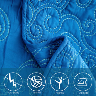 Damask Embroidered Quilted 4 Piece Bed Spread Sets, Palace Blue, Queen