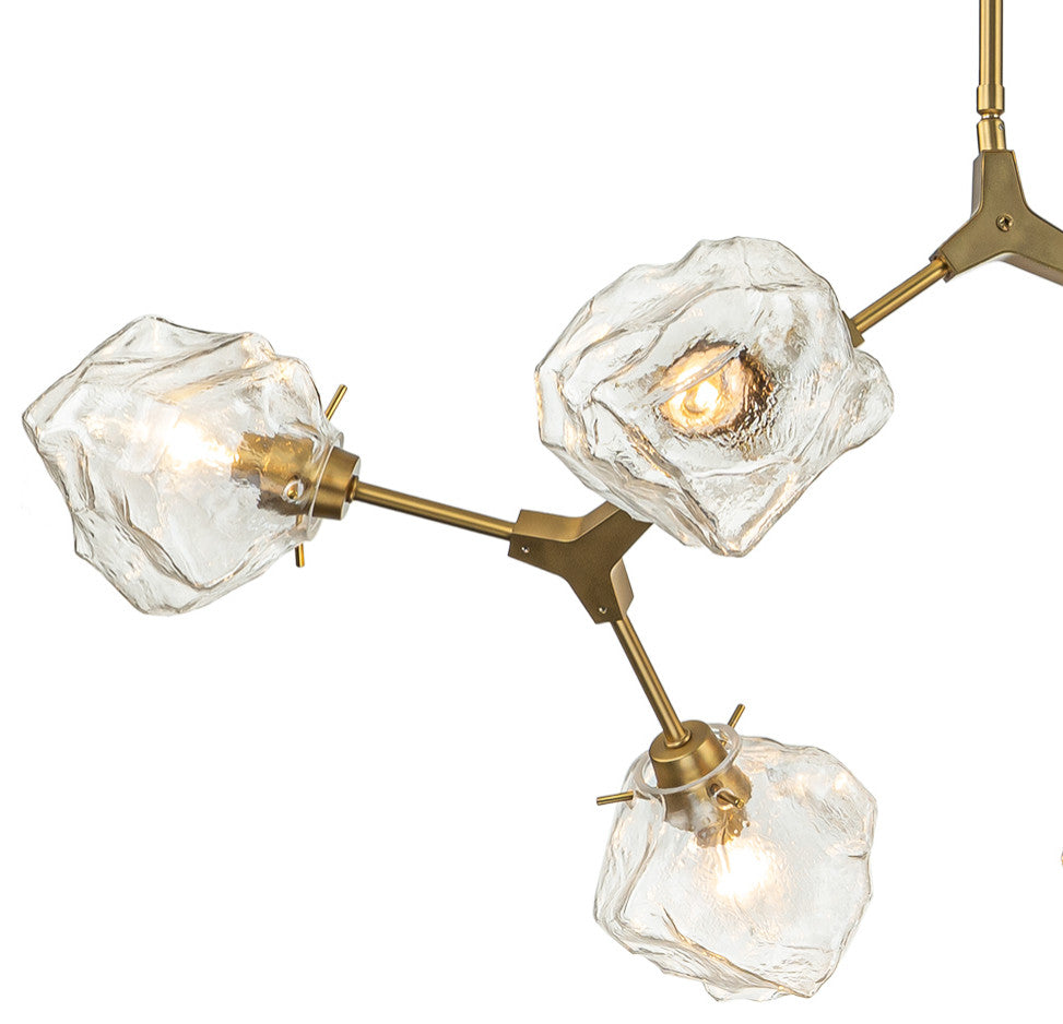 10-Light Brass Clear Glass Branch Chandelier