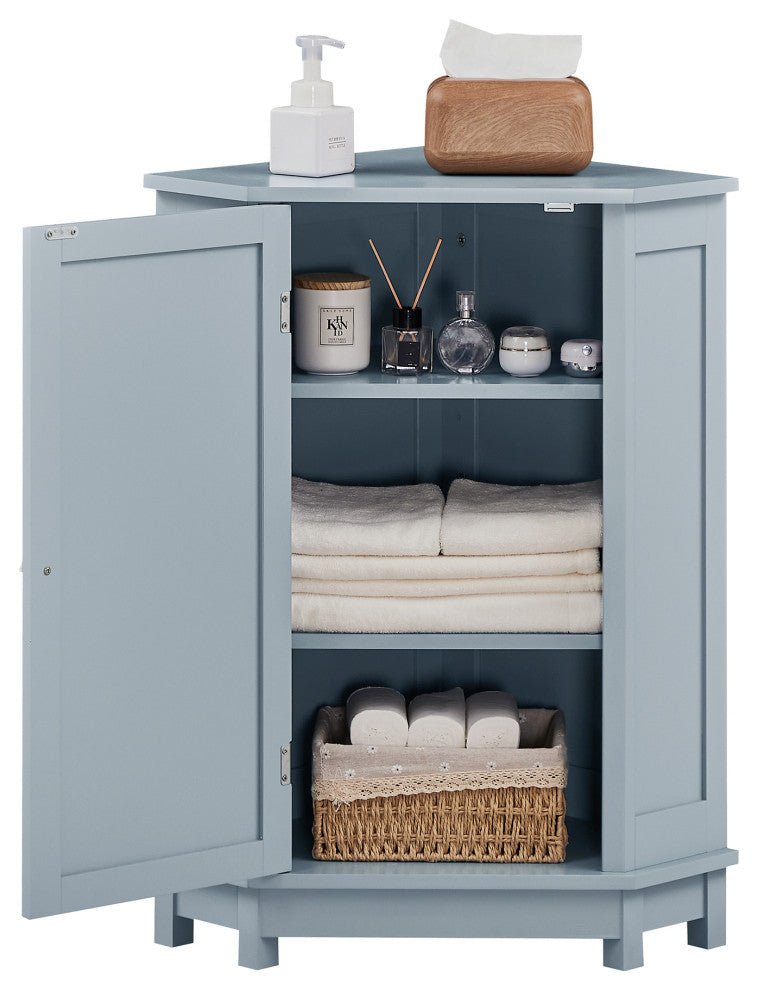 32" Freestanding Triangle Corner Bathroom Storage Cabinet, Blue