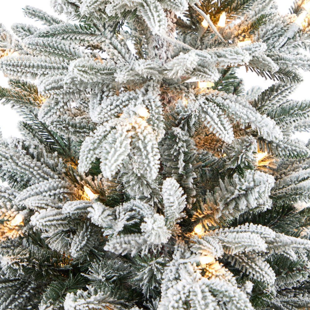 5' Flocked Manchester Spruce Faux Xmas Tree W/100 Lights & 357 Bendable Branches