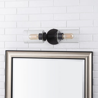 Giles 16" 2-Light Farmhouse Iron Cylinder LED Vanity, Oil Rubbed Bronze/Clear