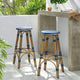 Dohney Outdoor French Aluminum 29.5" Barstools, Set of 2, Navy Blue/White/Bamboo Finish