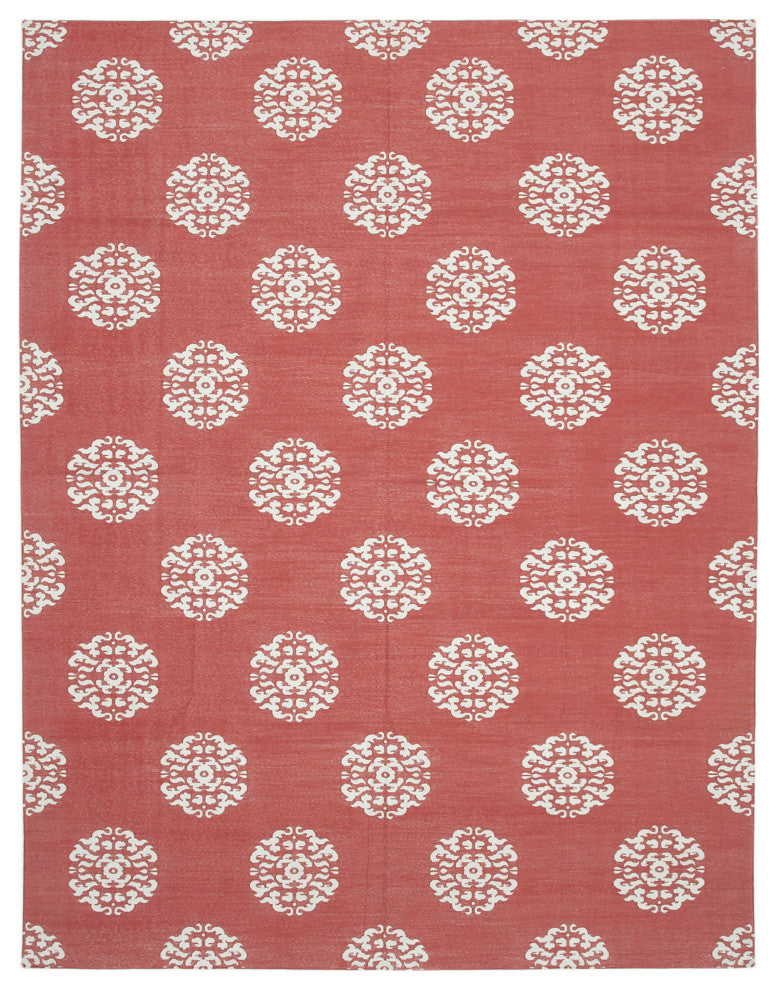 Rug N Carpet - Handmade Wool 9' 1'' x 11' 10'' Modern Design Dhurrie Kilim Rug