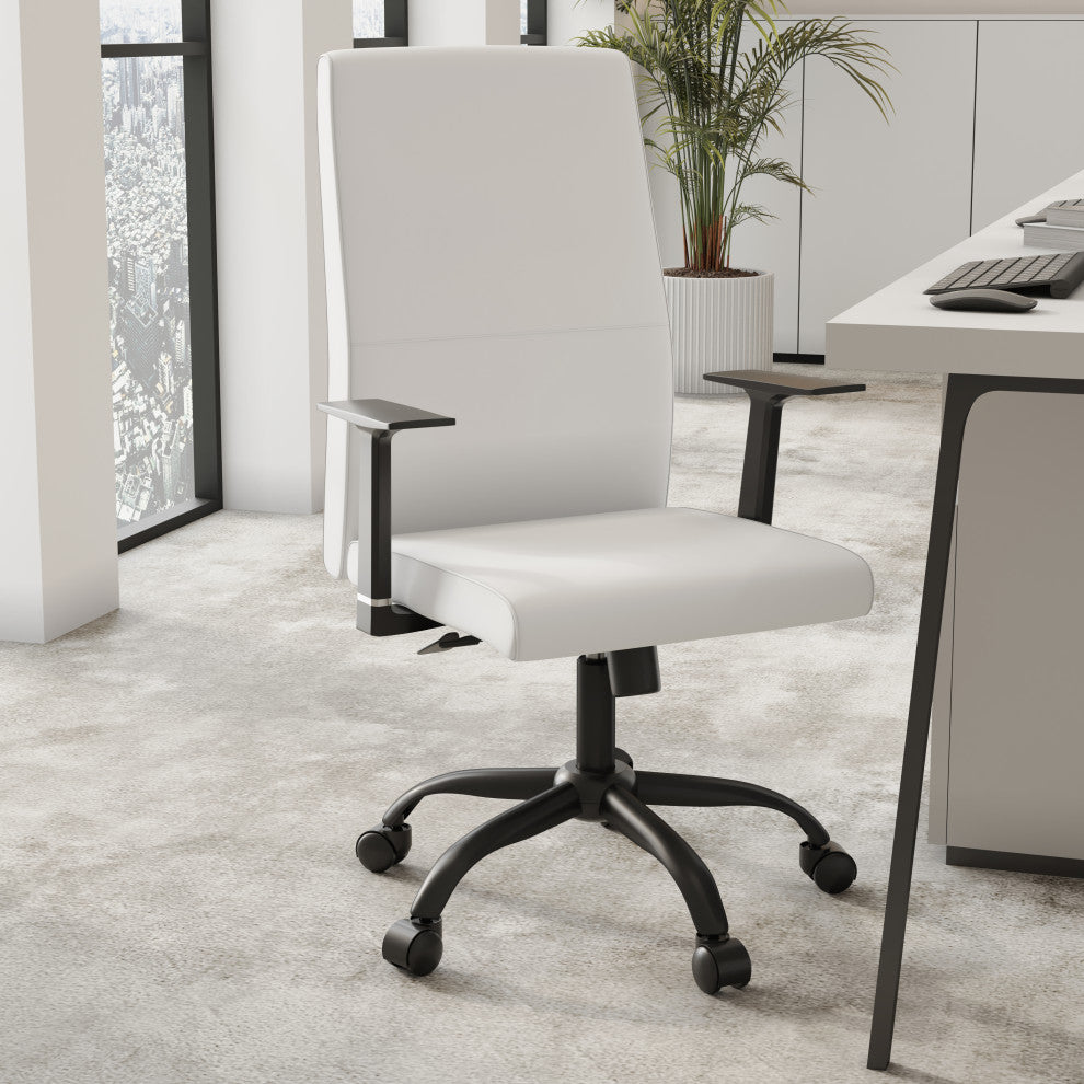 LeisureMod Evander Leather Office Chair With Adjustable Height, White