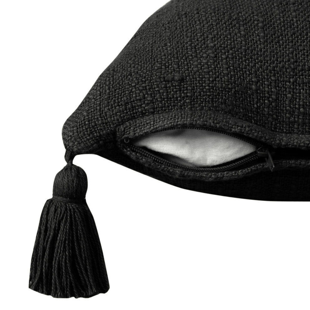 Ox Bay Handwoven Black Solid Organic Cotton Pillow Cover, 14"x36"