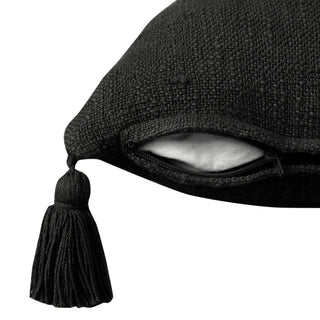 Ox Bay Handwoven Black Solid Organic Cotton Pillow Cover, 14"x36"