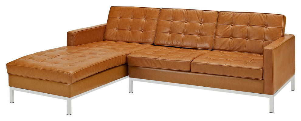 Modern Contemporary Living Room Leather Left Arm Sectional Sofa Tan