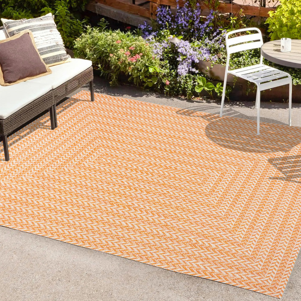 Chevron Modern Concentric Squares Indoor/Outdoor Area Rug, Orange/Cream, 3 X 5
