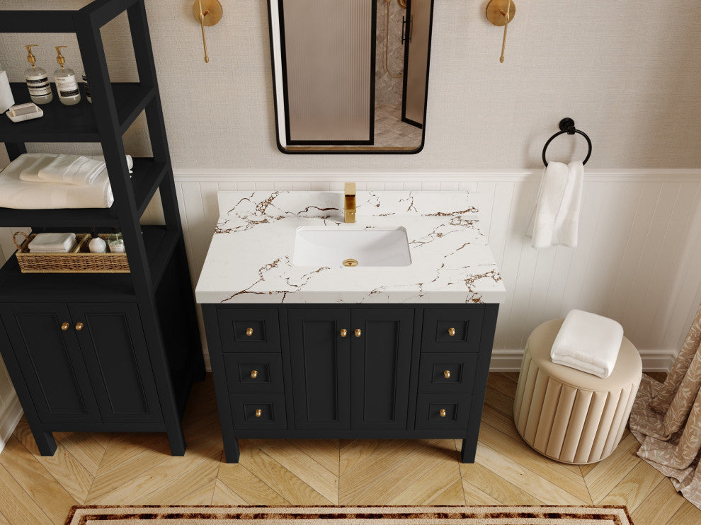 Nashville 42" Single Sink Bath Vanity, Black 2" Viola Brown