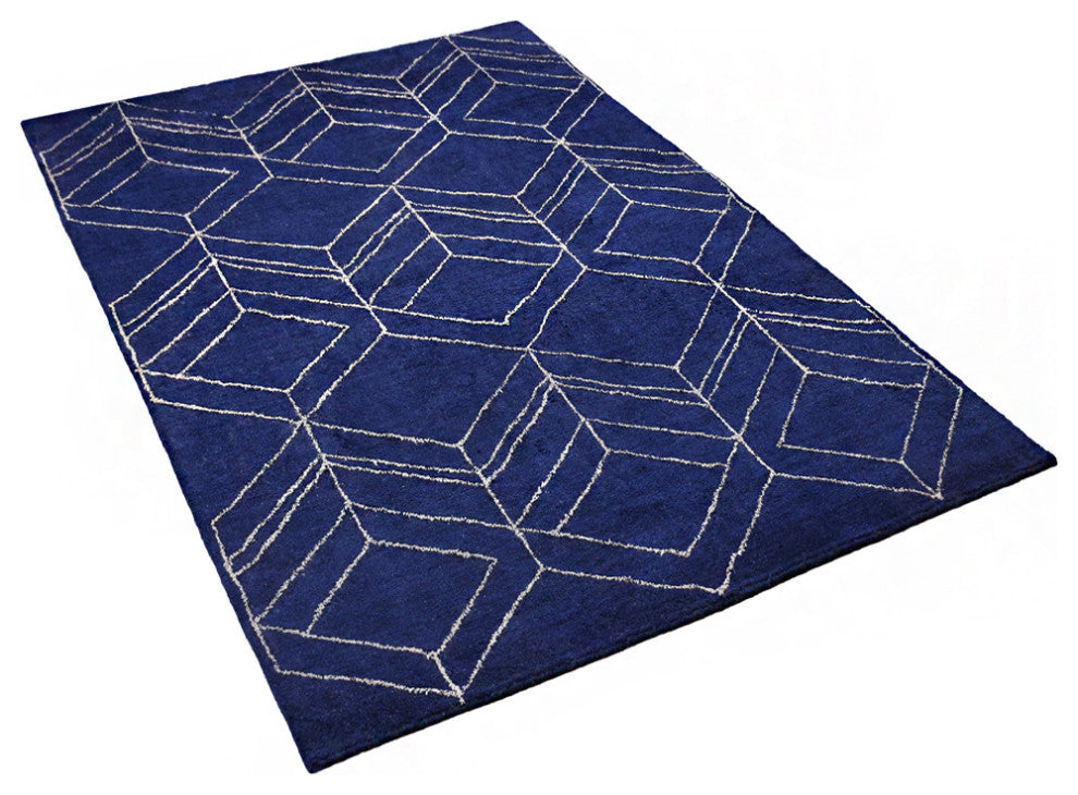 HAND KNOTTED LOOM SILK ECO-FRIENDLY RUGS-6'x9',Rectangle,Blue Beige,Geometric