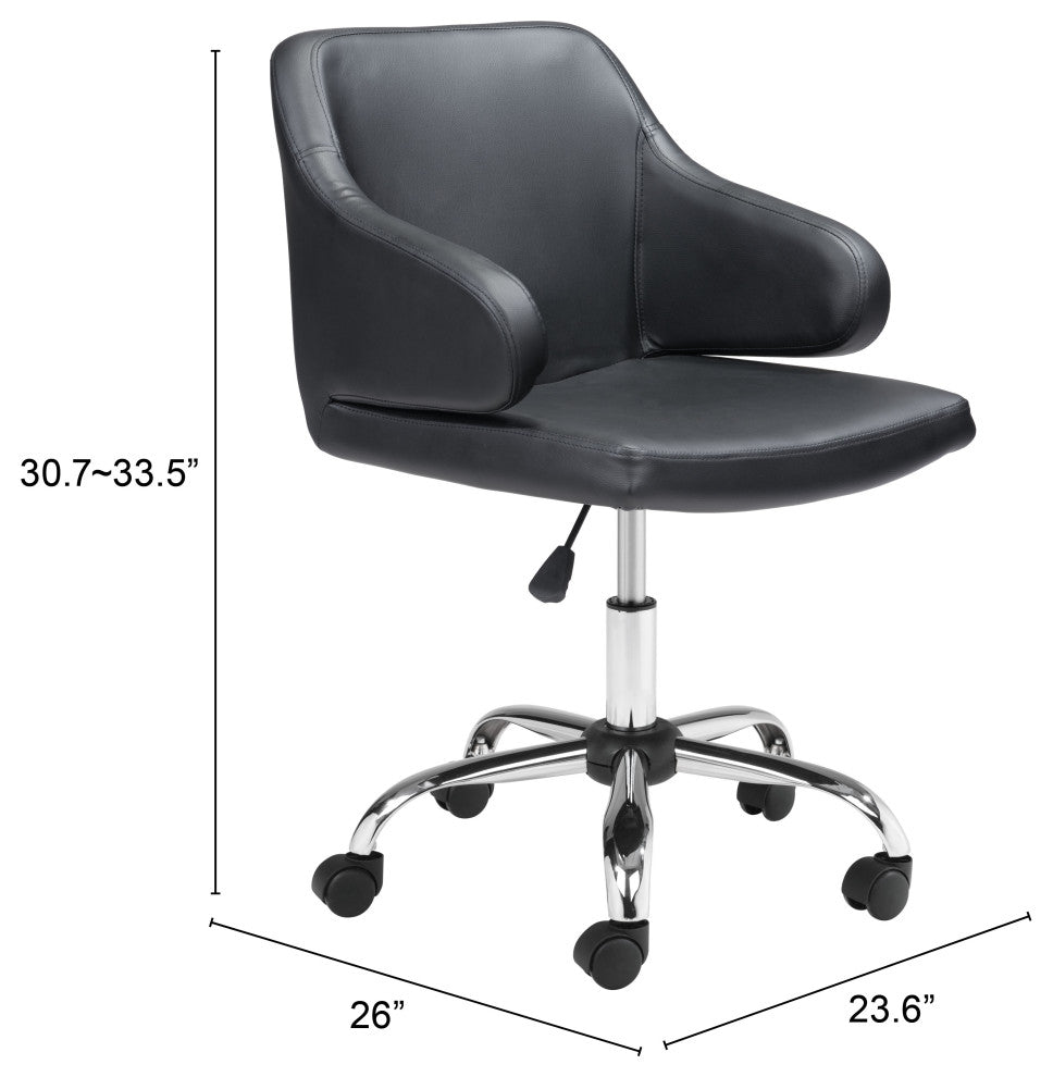 Office Chair, Faux Vinyl Leather, Steel, Black, Chrome, Mid Century Business