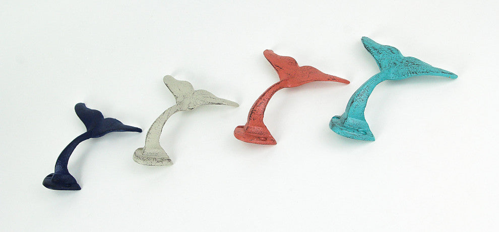 4 Cast Iron Whale Tail Wall Hooks or Coat Hanging Beach House Coastal DÃ©cor