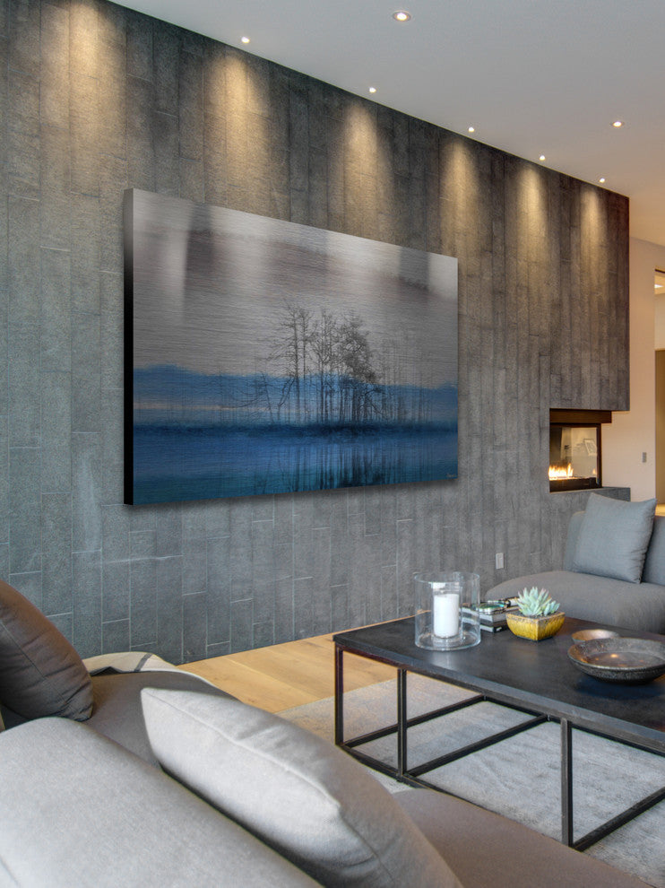 "Blue Lake Horizon" Painting Print on Brushed Aluminum, 60"x40"