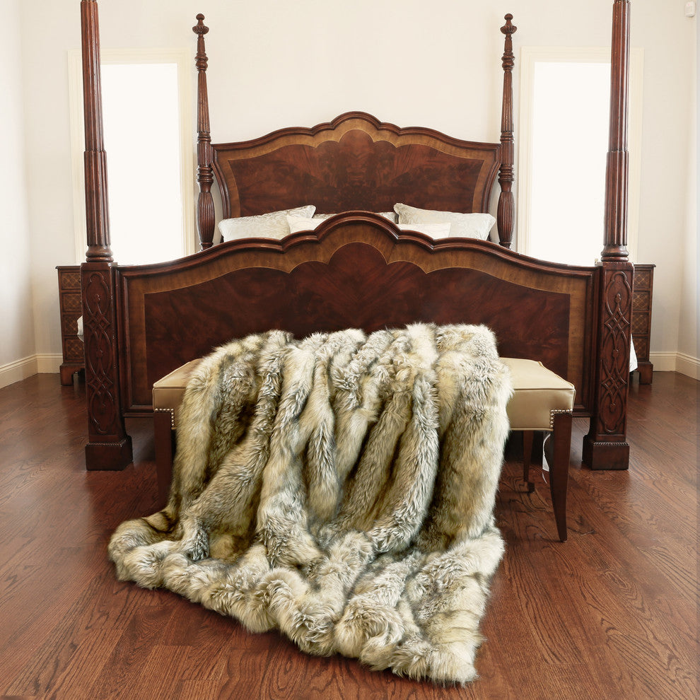 Luxe Faux Fur Throw Blanket, Kitt Fox, 58"x84"