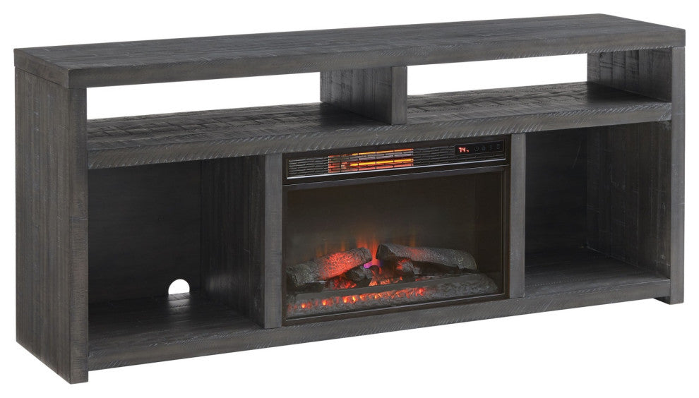 Evelyn 70 Inch TV Entertainment Console, 2 Shelves, 3 Cubbies, Smooth Gray