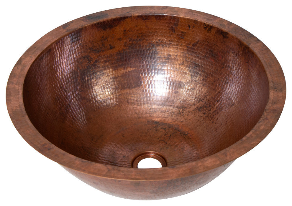 17" Round Hammered Copper Bathroom Sink, 18 Gauge