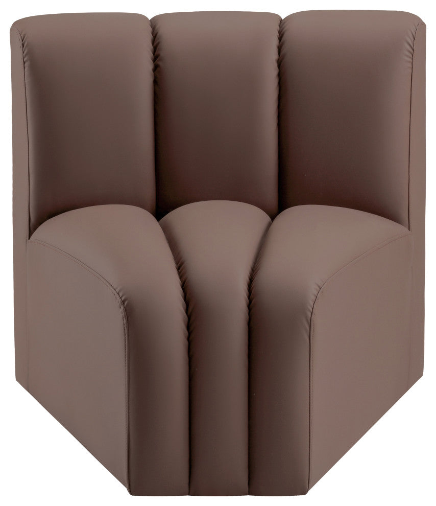 Arc Upholstered Modular Component, Brown, 1-Piece: Curved Corner, Vegan Leather