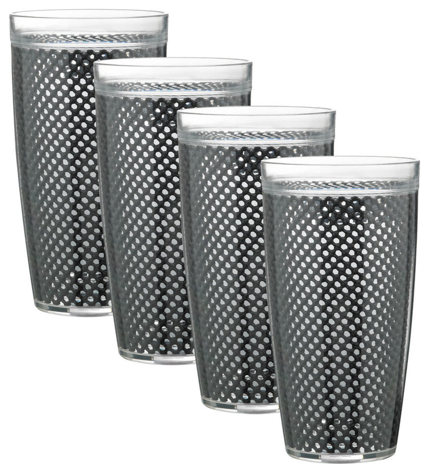 Fishnet Doublewall Drinkware Glasses, Black, 22 oz., Set of 4
