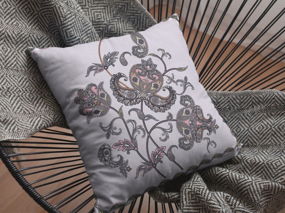 20 Gray White Wildflower Suede Throw Pillow