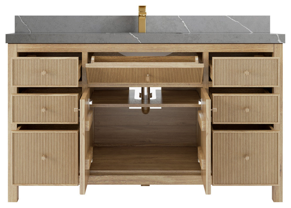Sonoma Teak 60 Single Bath Vanity in Light  Natural with 2" Piatra Gray Quartz