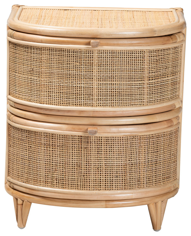 Oleta Modern Bohemian Natural Brown Rattan 2-Drawer Nightstand