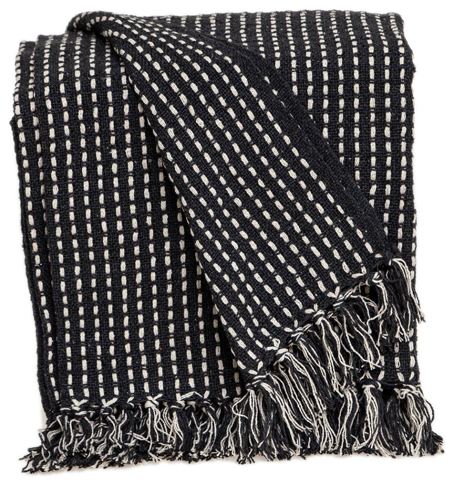 Black and White Handloom Woven Throw Blanket