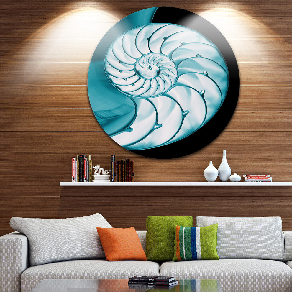 Chambered Nautilus Shell, Abstract Art Large Disc Metal Wall Art, 36"