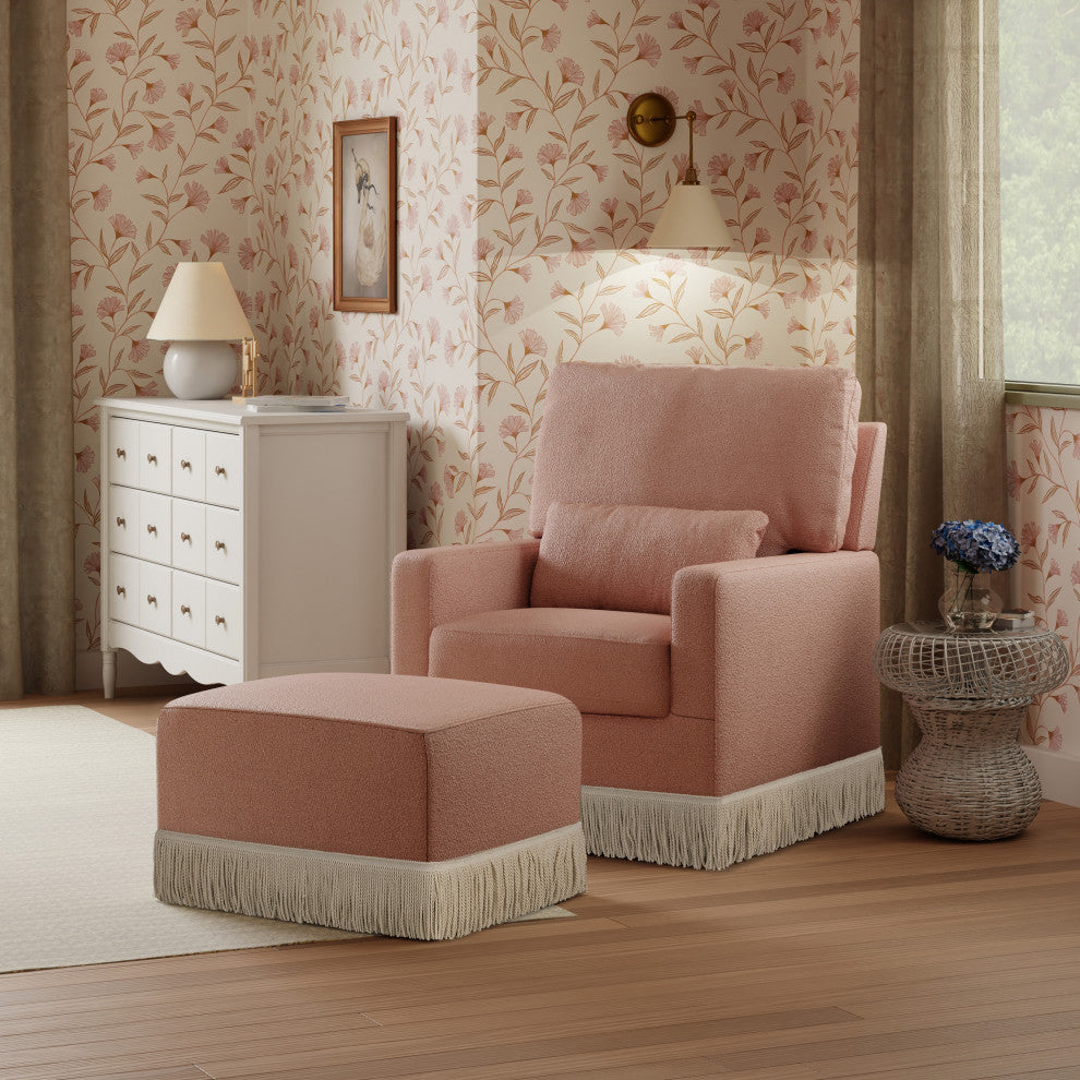 Crawford Gliding Ottoman, Boucle with Tassel Fringe, Rose