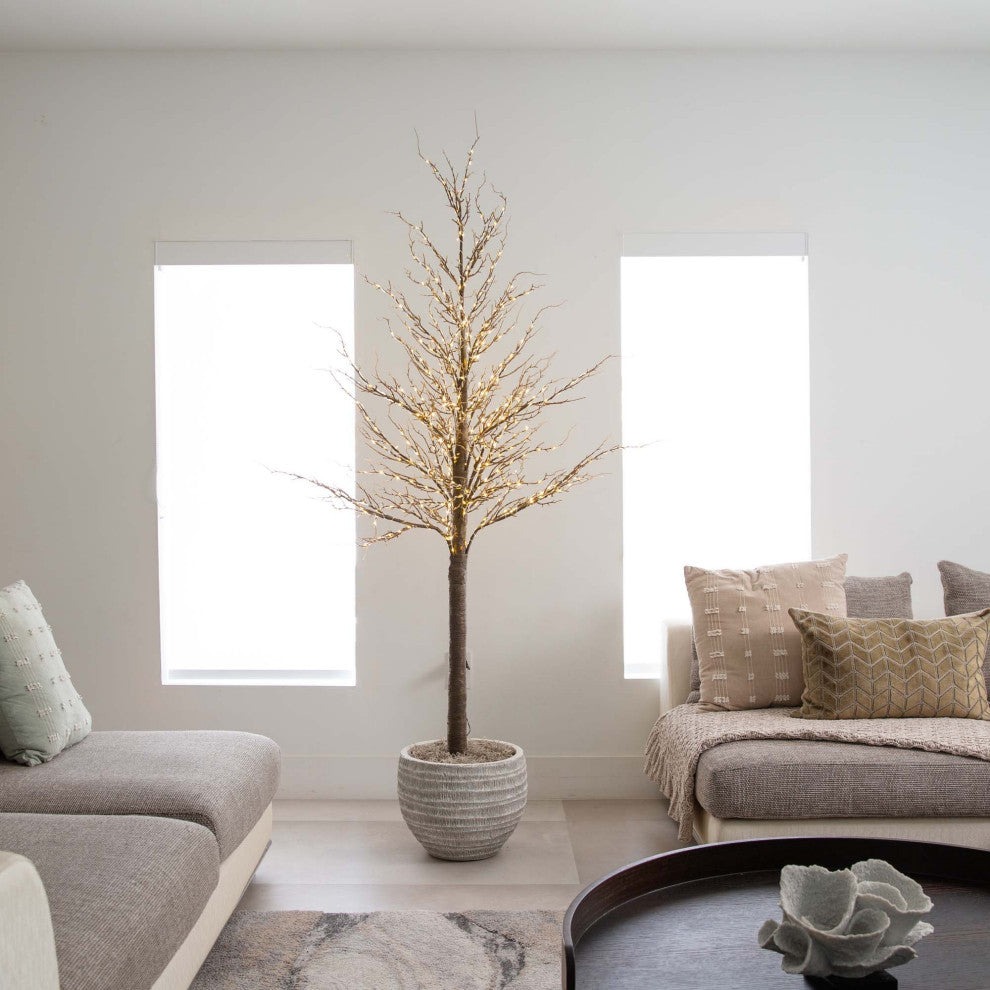 Pre-Lit Artificial Twig Tree With Warm White LED Lights, 6'